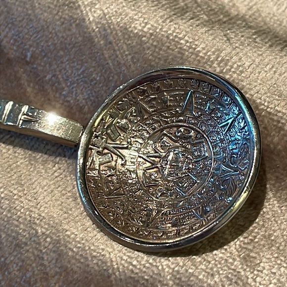 Mexican Green Jade Mayan Calendar Spoon Silver 4 1/4” - Picture 11 of 11